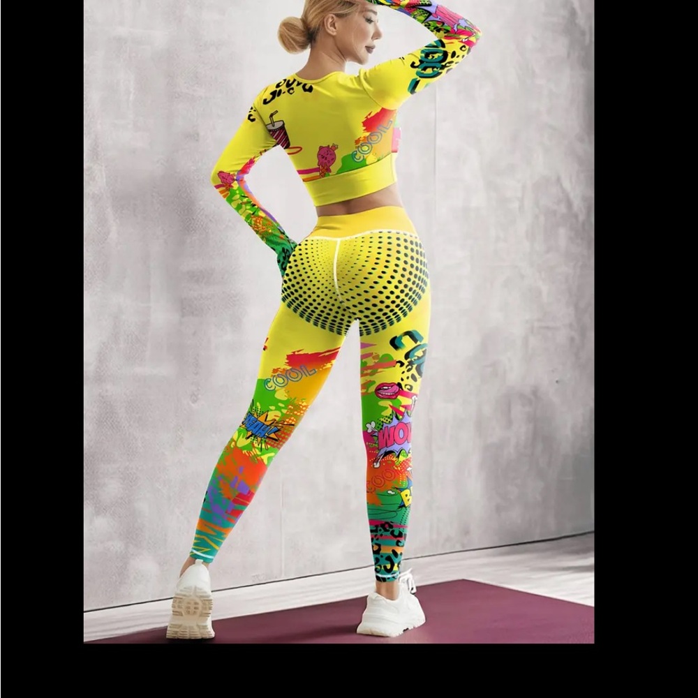 Callie Lives Gym Workout Yellow multicolor animal Printed activewear Set Medium